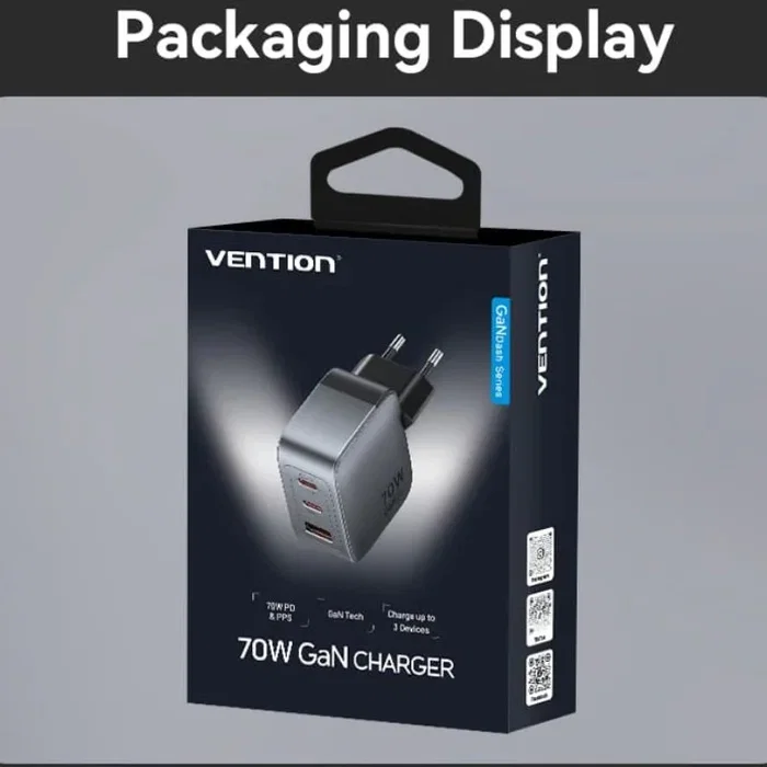 Vention FEXH0-EU Cargador de Pared 2xUSB Tipo-C 1xUSB 70W